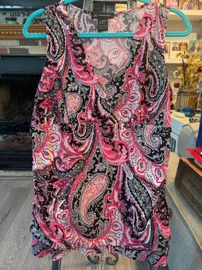 INC International Concepts Black and Pink Paisley Wrap-Front Skirt